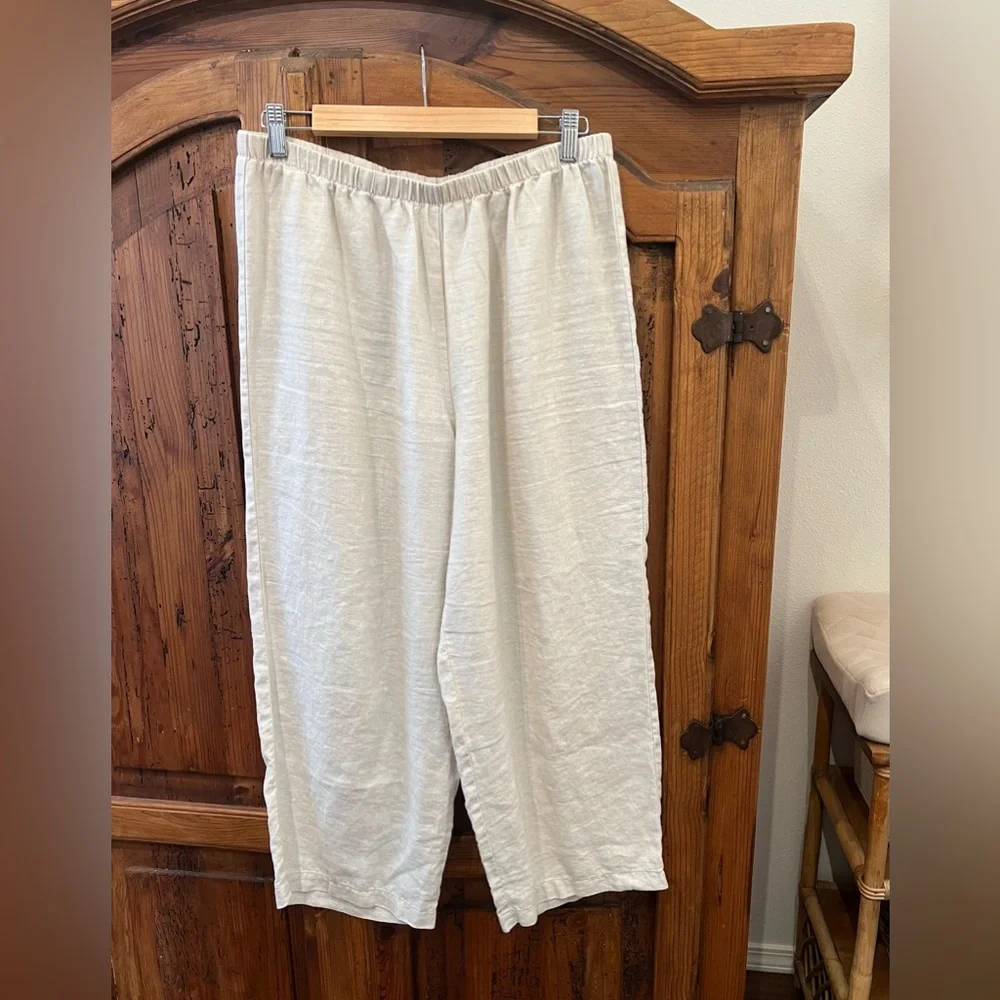 Hot Cotton Cream Linen Pants Cropped Leg